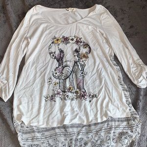 Long sleeve white, floral, and animal print